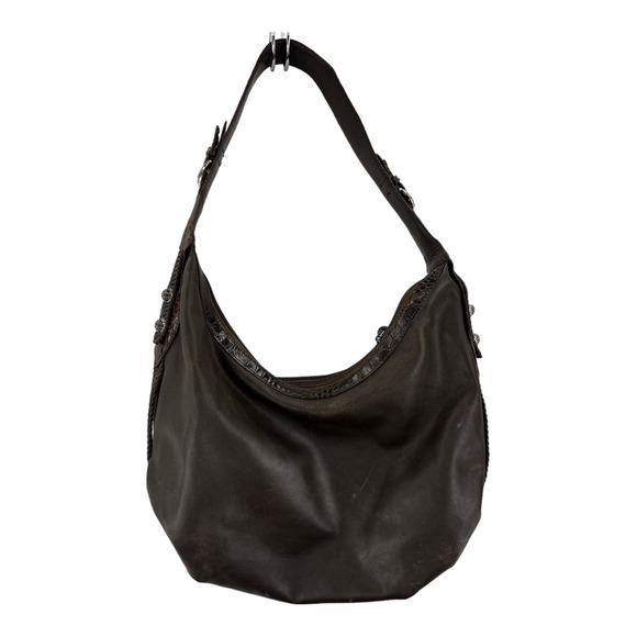 Brighton Womens Hobo Handbag Brown Leather Crocodile Print Trim Embellished M - Picture 2 of 11